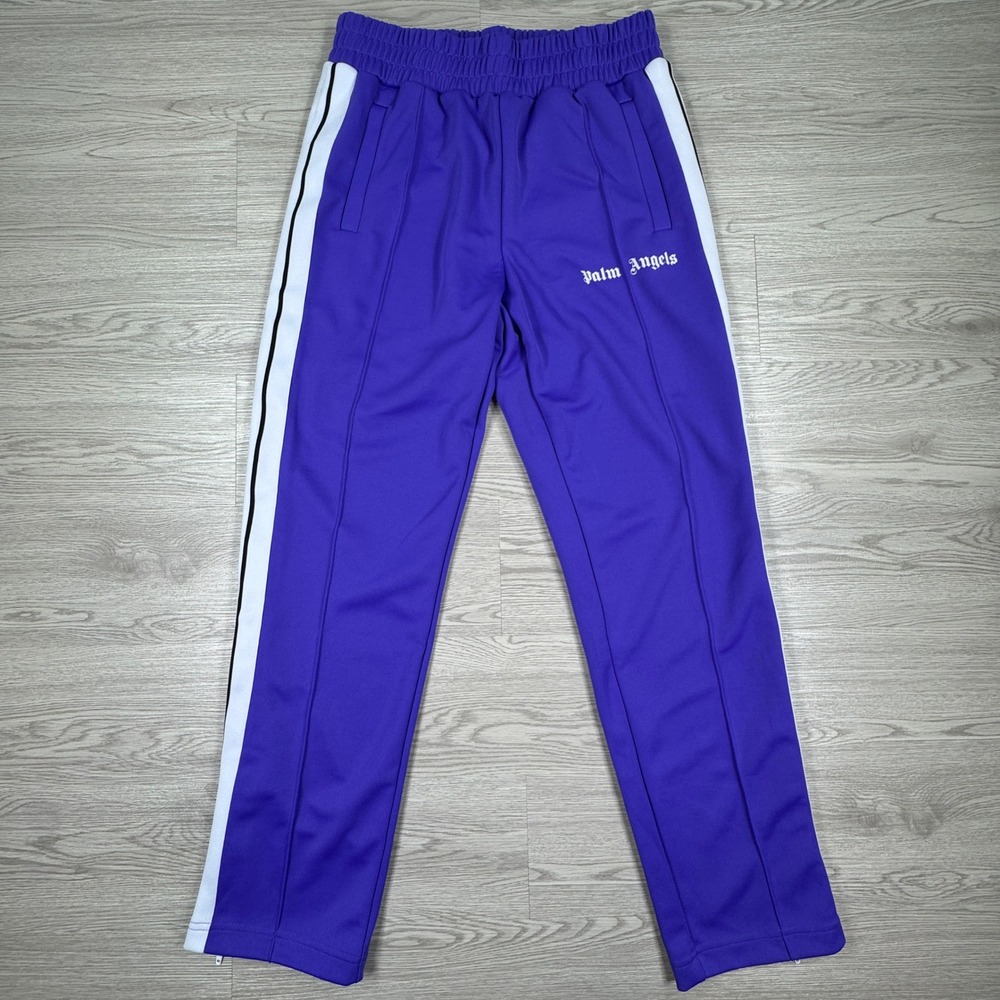 Palm‎ Angels Men's Track Pants Purple Large Side Stripe Zip Cuffs Made in Italy